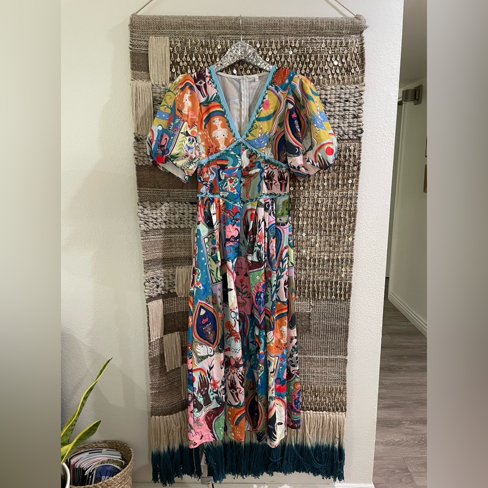 Multicolor Whimsical Astrological Print Maxi Dress